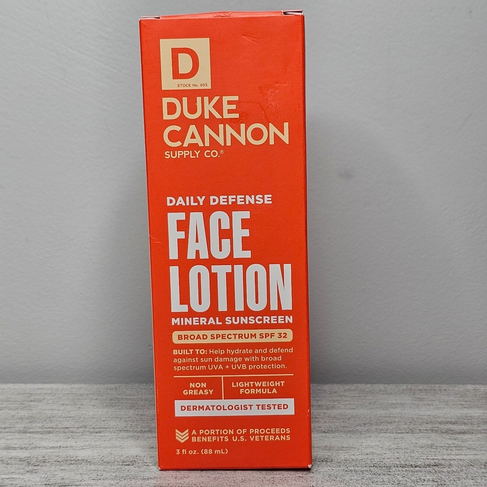 DUKE CANNON Daily Defense Face Lotion‎ Mineral Sunscreen SPF 32 Exp 11/25, 3 oz